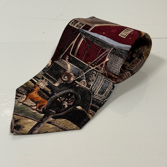 Max Raab Other - Tango by Max Raab Silk Tie Vintage Americana Model T Ford Red Barn